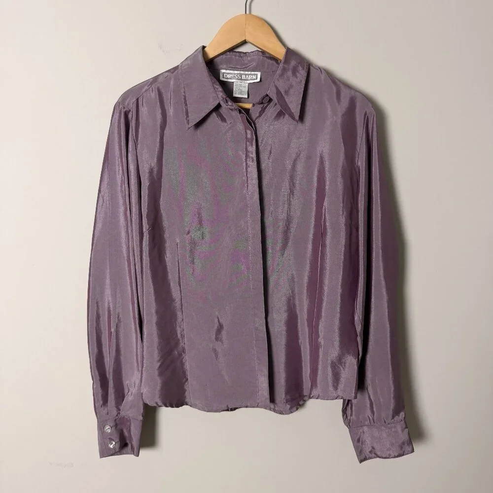 2/$30 Dress Barn Silk Blend Purple Button Down Top Large